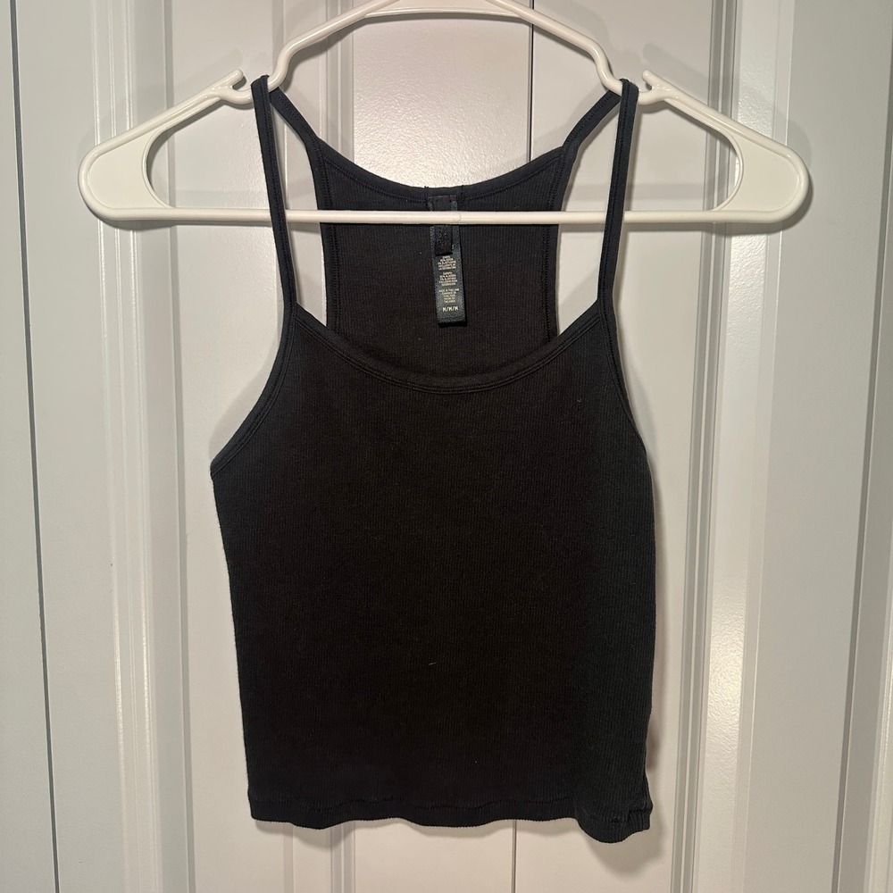 Skims Cotton Ribbed Tank Womens Medium Black Racerback Sleeveless Crop Top Basic